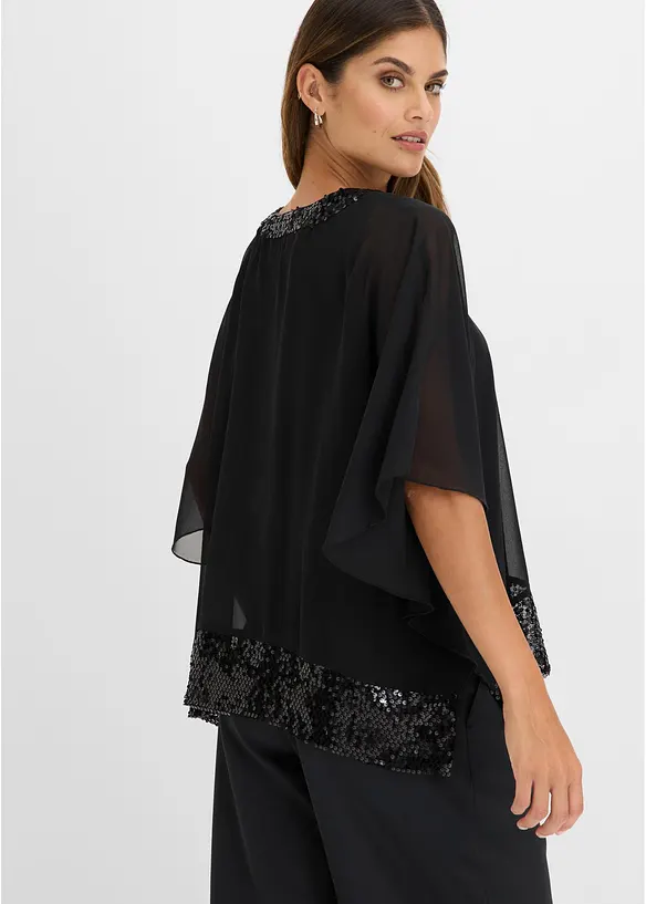 Oversize-Bluse in schwarz von hinten (im Anschnitt) - bonprix