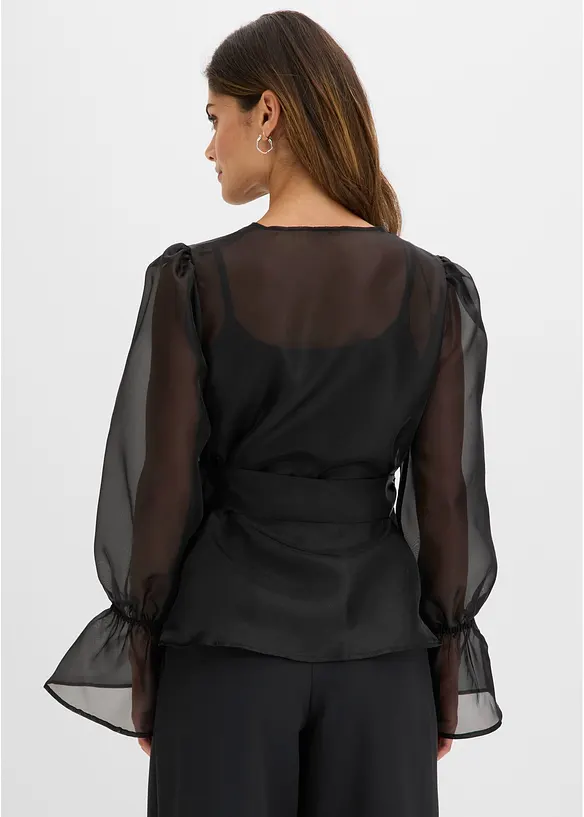Bluse aus glänzendem Tüll in schwarz von hinten (im Anschnitt) - bonprix