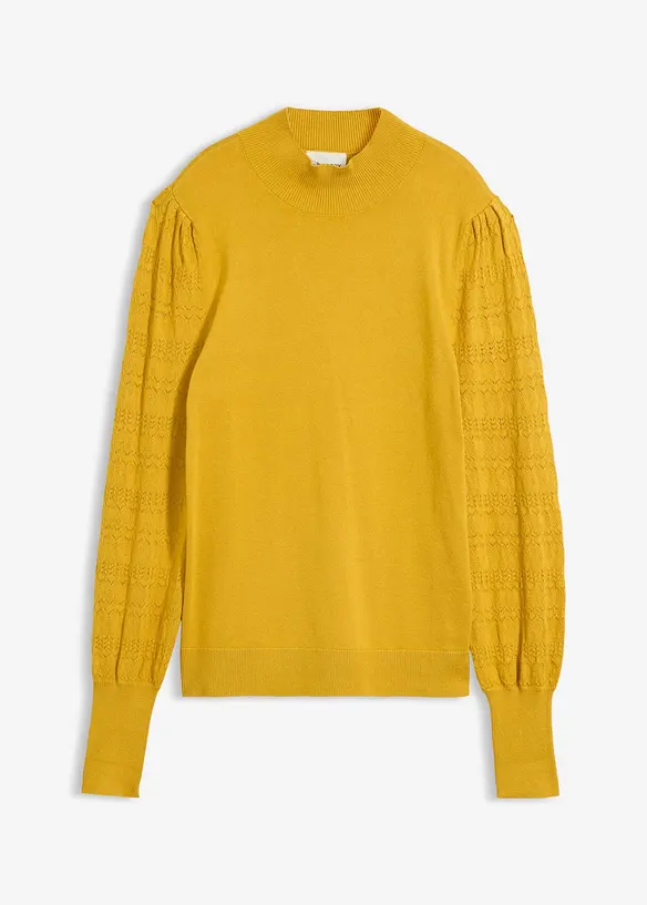 Feinstrickpullover mit Ajour in gelb von vorne - bonprix