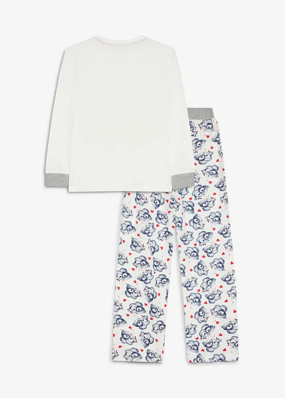 Pyjama aus reiner Bio-Baumwolle mit Flanellapplikation (2-tlg. Set) in weiß von hinten - bonprix