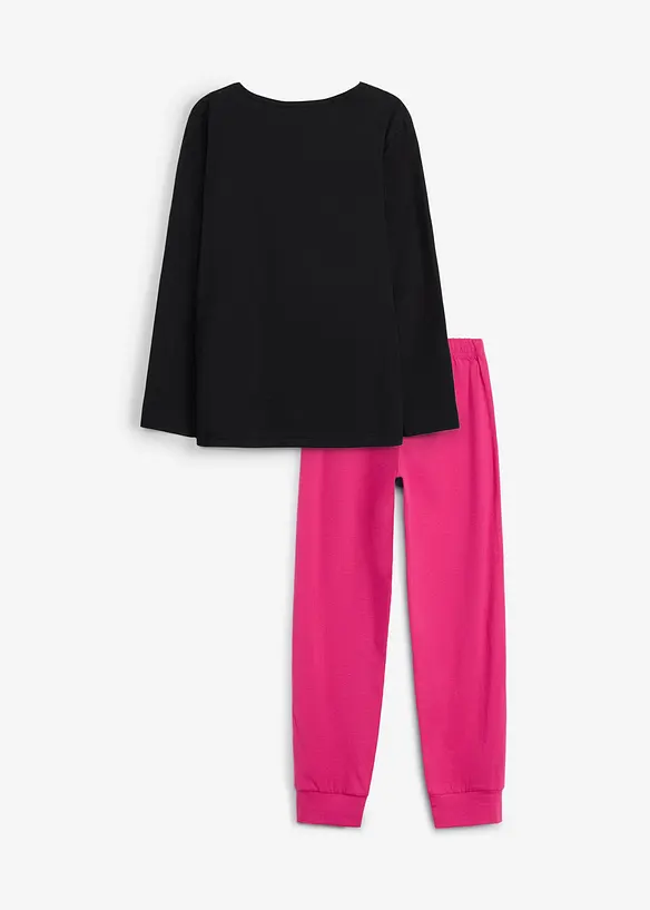 Pyjama aus weicher Bio Baumwolle (2-tlg. Set) in schwarz von hinten - bonprix
