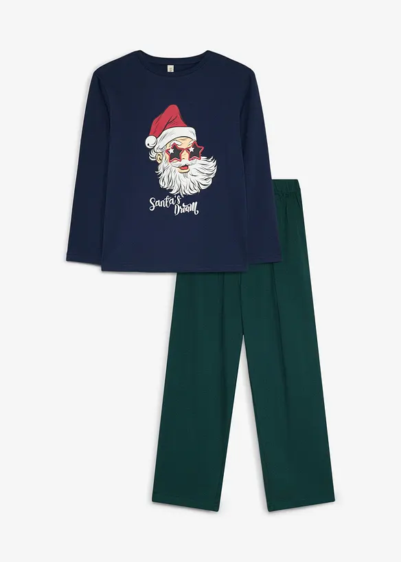 Pyjama aus weicher Bio-Baumwolle (2-tlg. Set) in blau von vorne - bonprix