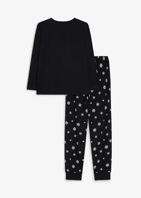 Pyjama aus reiner Baumwolle mit Schlafmaske in schwarz von hinten - bonprix