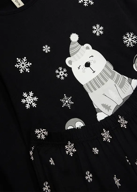 Pyjama aus reiner Baumwolle mit Schlafmaske in schwarz - bonprix