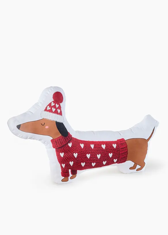 Dekokissen Weihnachtsdackel in rot von vorne - bonprix