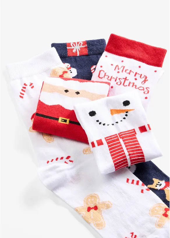 Socken mit Weihnachtsmotiv und Bio-Baumwolle (5er Pack) in blau - bonprix