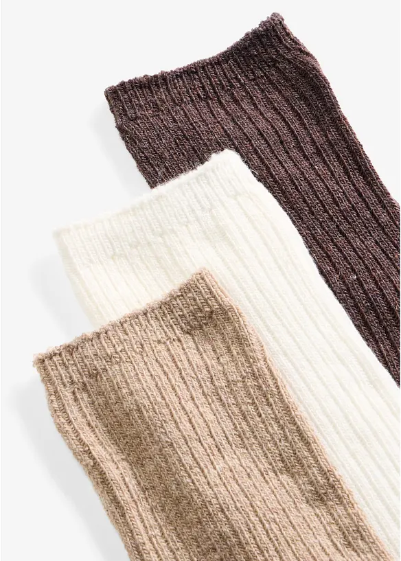 Gerippte Socken aus wärmenden Wollmix (3er Pack) in beige - bonprix