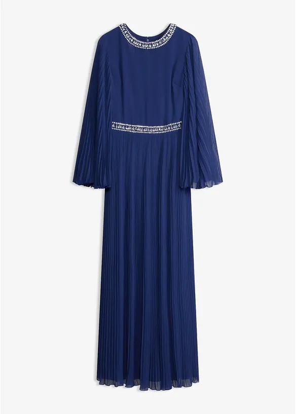 Abendkleid mit Plisseé und Strasssteinverzierung in blau von vorne - bonprix