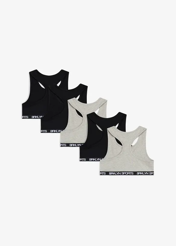 Bustier aus elastischem Bio-Baumwoll-Mix (5er Pack) in grau von hinten - bonprix