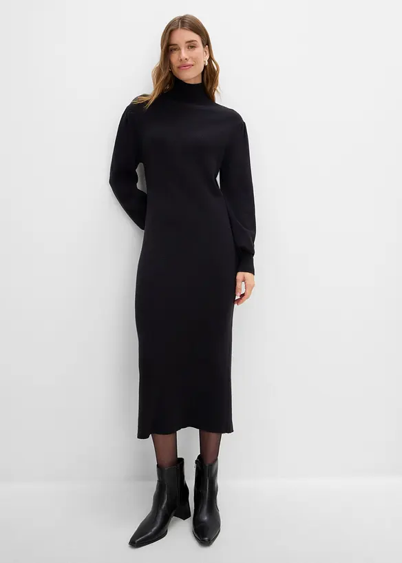 Strickkleid aus softem Viskose-Mix in schwarz von vorne (Totalaufnahme) - bonprix
