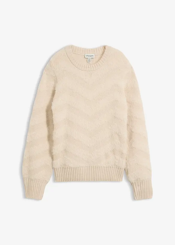 Pullover mit Flauschgarn in beige von vorne - bonprix