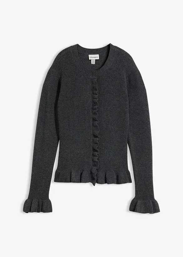 Ajour-Strickjacke in grau von vorne - bonprix