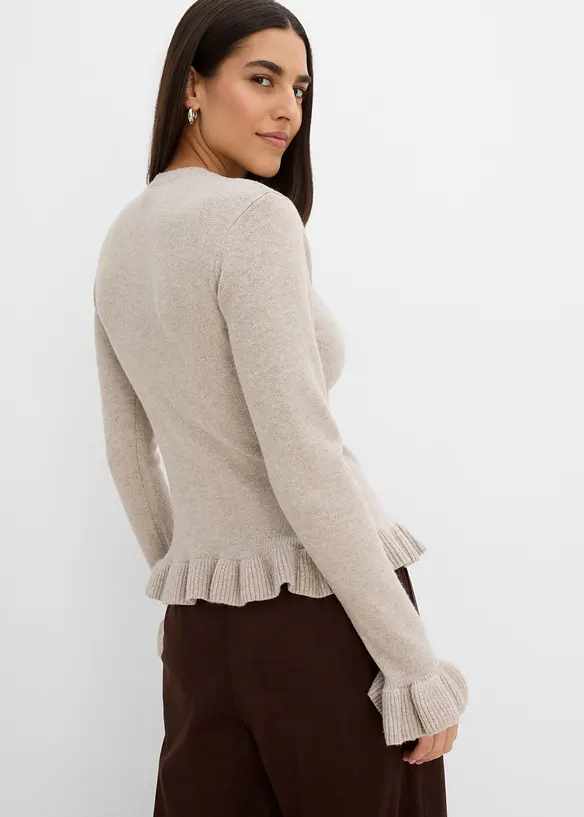 Ajour-Strickjacke in beige von hinten (im Anschnitt) - bonprix