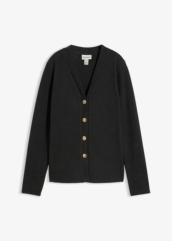 Cardigan aus weichem Rippjersey in schwarz von vorne - bonprix