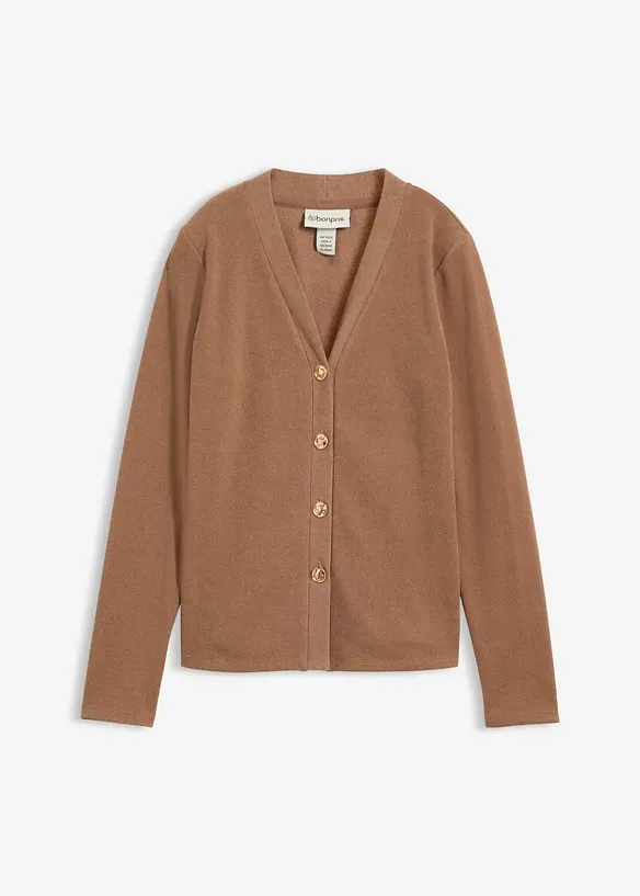 Cardigan aus weichem Rippjersey in braun von vorne - bonprix