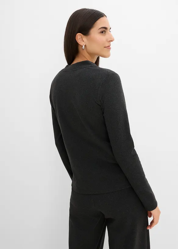 Cardigan aus weichem Rippjersey in schwarz von hinten (im Anschnitt) - bonprix