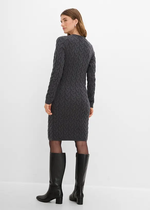 Strickkleid mit angesetztem Bolero - 2 in 1 Optik in grau von hinten (Totalaufnahme) - bonprix