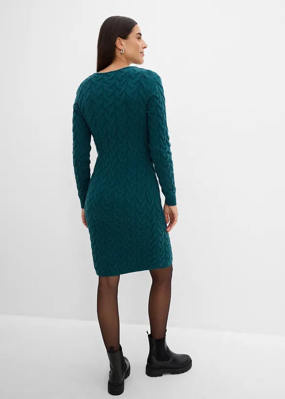 Strickkleid mit angesetztem Bolero - 2 in 1 Optik in petrol von hinten (Totalaufnahme) - bonprix Strickkleid mit angesetztem Bolero - 2 in 1 Optik in petrol von hinten (Totalaufnahme) - bonprix