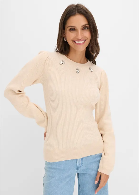 Pullover aus softem Viskose-Mix in beige von vorne (im Anschnitt) - bonprix