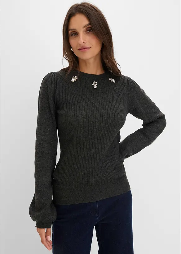 Pullover aus softem Viskose-Mix in grau von vorne (im Anschnitt) - bonprix