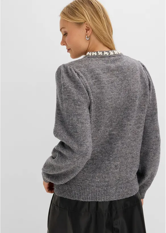 Strickjacke mit Puffärmeln in grau von hinten (im Anschnitt) - bonprix