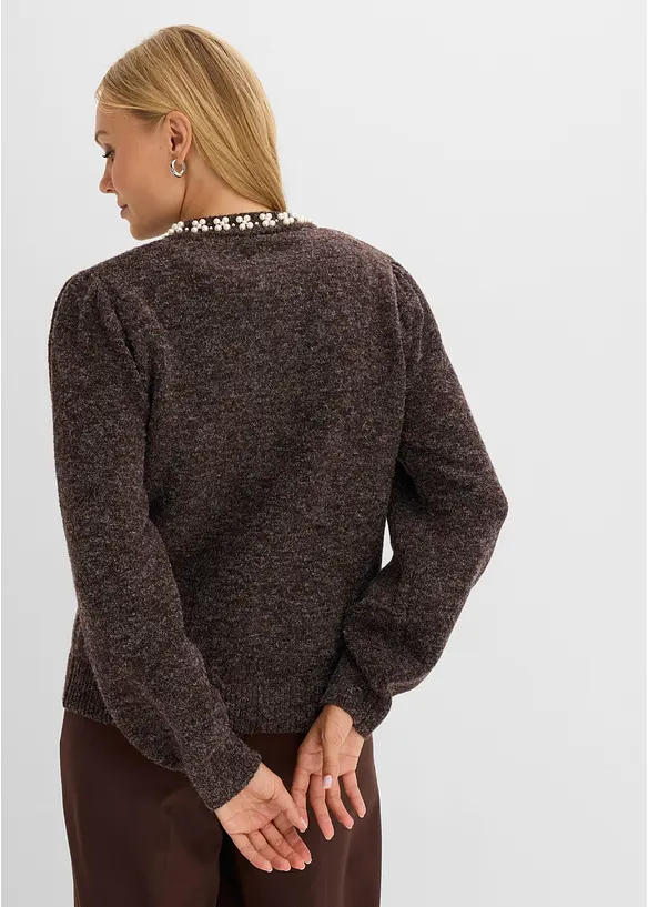 Strickjacke mit Puffärmeln in braun von hinten (im Anschnitt) - bonprix