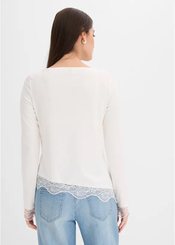 Langarmshirt mit Spitzensaum in weiß von hinten (im Anschnitt) - bonprix