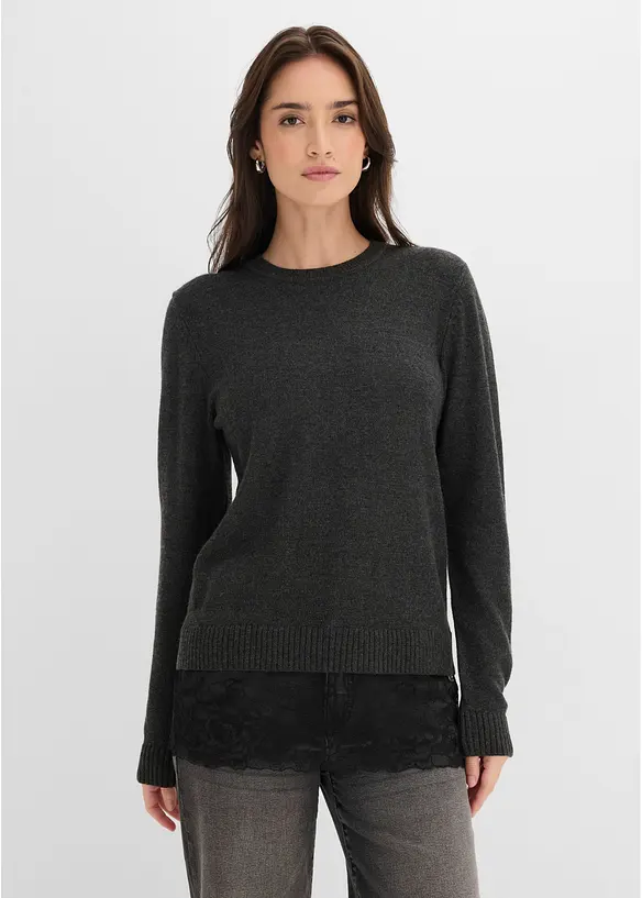 Feinstrickpullover aus Viskose-Mix in grau von vorne (im Anschnitt) - bonprix Feinstrickpullover aus Viskose-Mix in grau von vorne (im Anschnitt) - bonprix
