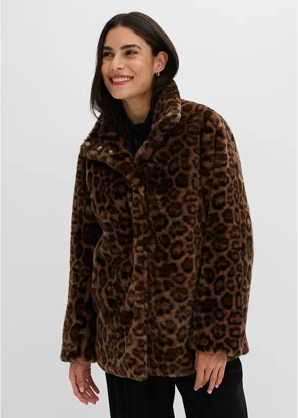 Fellimitatjacke in braun von vorne (im Anschnitt) - bonprix
