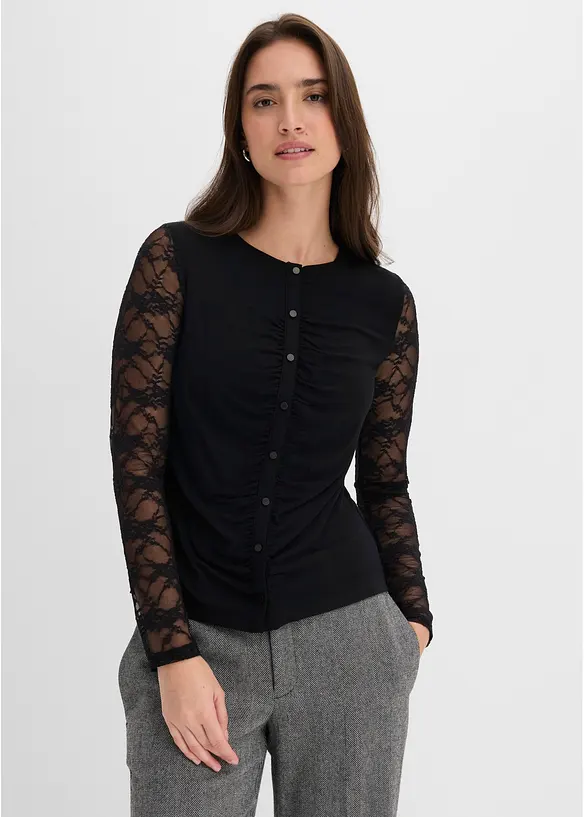 Langarmshirt tailliert in schwarz von vorne (im Anschnitt) - bonprix