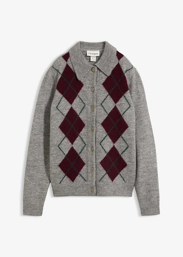 Strickjacke mit Polokragen in grau von vorne - bonprix