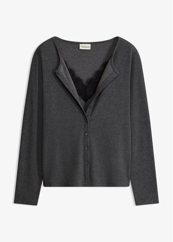 2-in-1-Shirt mit Spitze in grau von vorne - bonprix