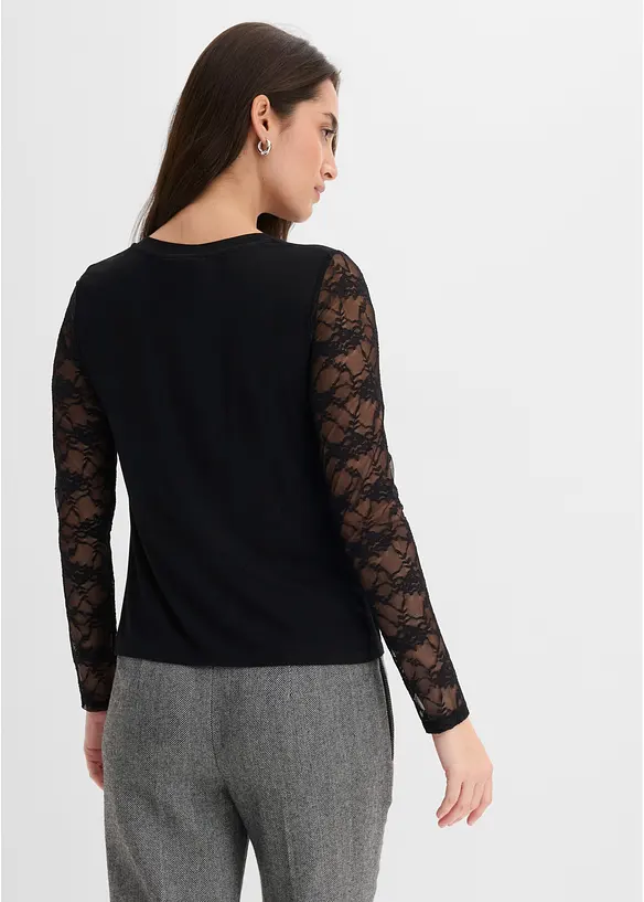 Langarmshirt tailliert in schwarz von hinten (im Anschnitt) - bonprix