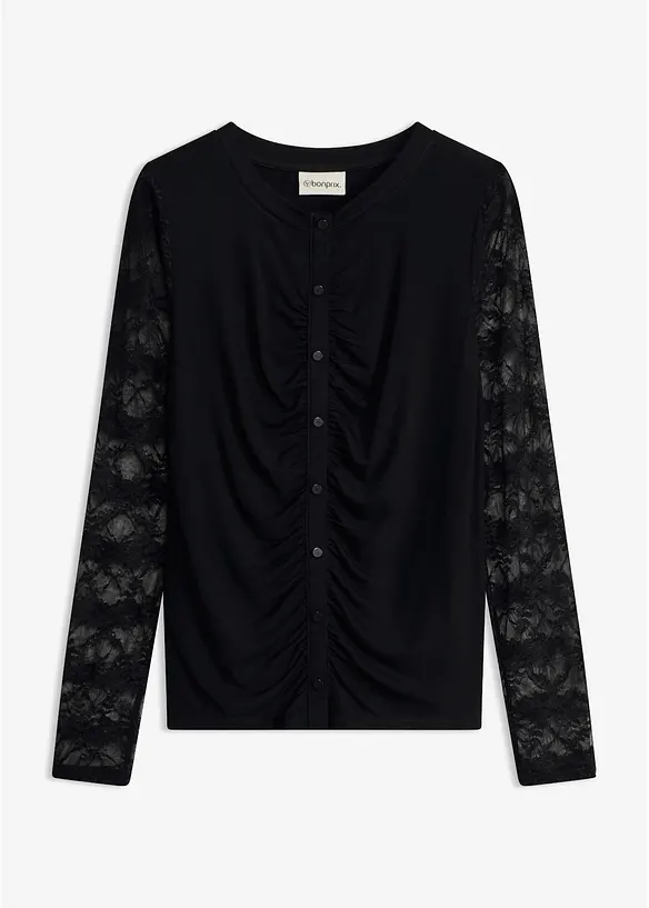 Langarmshirt tailliert in schwarz von vorne - bonprix