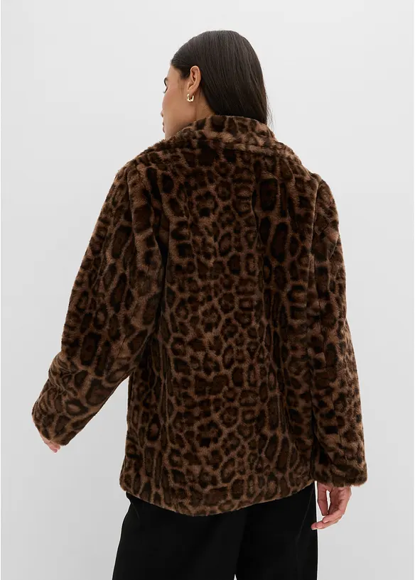 Fellimitatjacke in braun von hinten (im Anschnitt) - bonprix