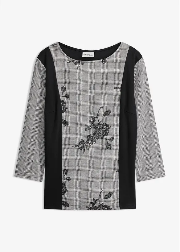 Jaquard-Shirt mit Stickerei in schwarz von vorne - bonprix