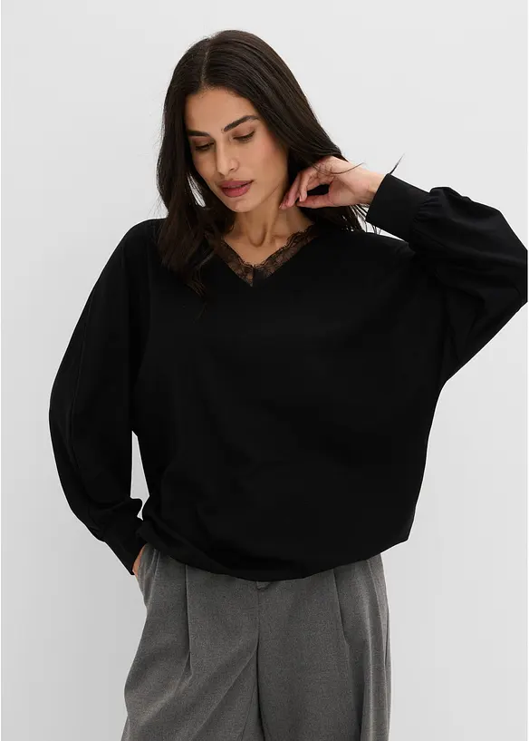 Fledermausshirt aus Viskose in schwarz von vorne (im Anschnitt) - bonprix Fledermausshirt aus Viskose in schwarz von vorne (im Anschnitt) - bonprix