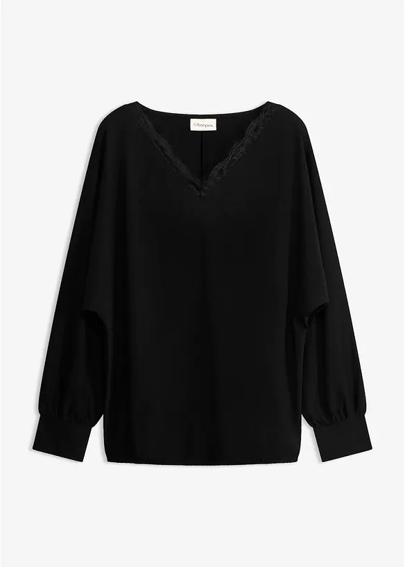 Fledermausshirt aus Viskose in schwarz von vorne - bonprix Fledermausshirt aus Viskose in schwarz von vorne - bonprix