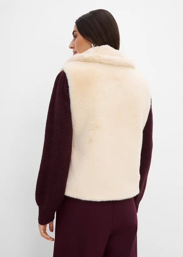Fellimitat-Weste in beige von hinten (im Anschnitt) - bonprix