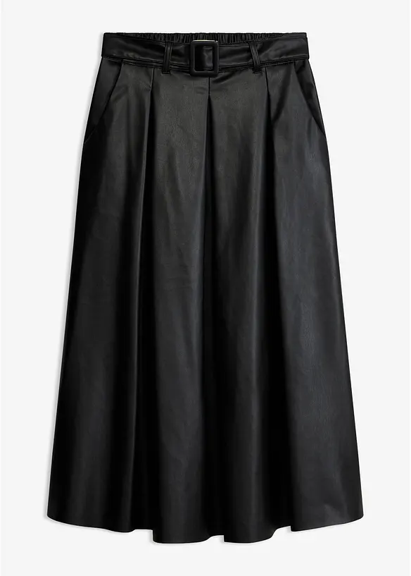 Lederimitat Faltenrock und Gürtel (2-tlg. Set) in schwarz von vorne - bonprix
