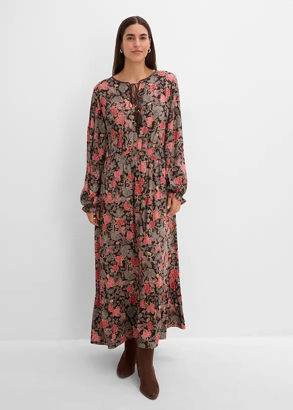 Maxikleid aus reiner Viskose in braun von vorne (Totalaufnahme) - bonprix Maxikleid aus reiner Viskose in braun von vorne (Totalaufnahme) - bonprix