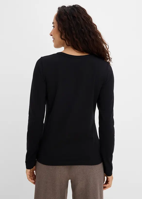 Langarmshirt aus elastischem Bio-Baumwoll-Mix in schwarz von hinten (im Anschnitt) - bonprix