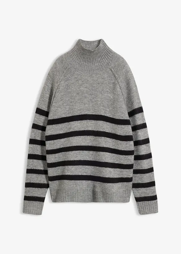 Lockerer Strickpullover mit Rollkragen in grau von vorne - bonprix