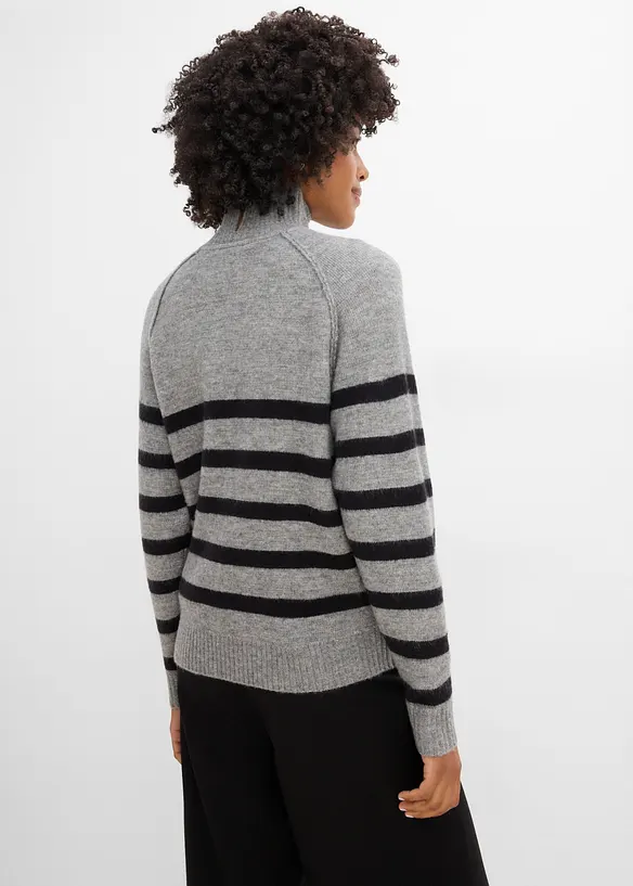 Lockerer Strickpullover mit Rollkragen in grau von hinten (im Anschnitt) - bonprix