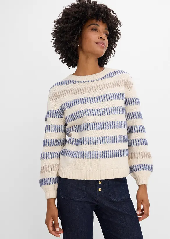 Pullover mit Strukturstrick in beige von vorne (im Anschnitt) - bonprix