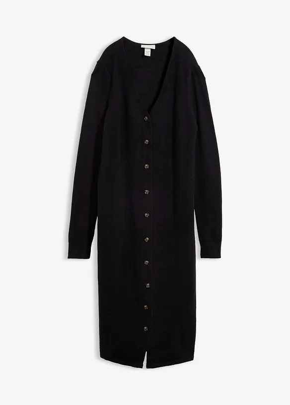 Strickkleid mit Knopfleiste in schwarz von vorne - bonprix