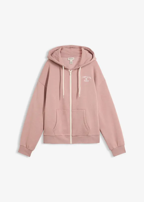 Kapuzen-Sweatjacke aus Bio-Baumwoll-Mix in rosa von vorne - bonprix