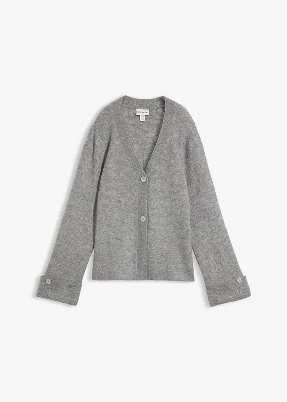 Taillierte Feinstrickjacke in grau von vorne - bonprix