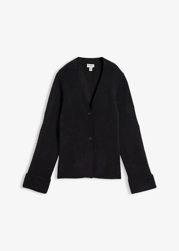 Taillierte Feinstrickjacke in schwarz von vorne - bonprix