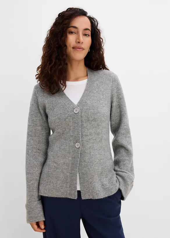 Taillierte Feinstrickjacke in grau von vorne (im Anschnitt) - bonprix